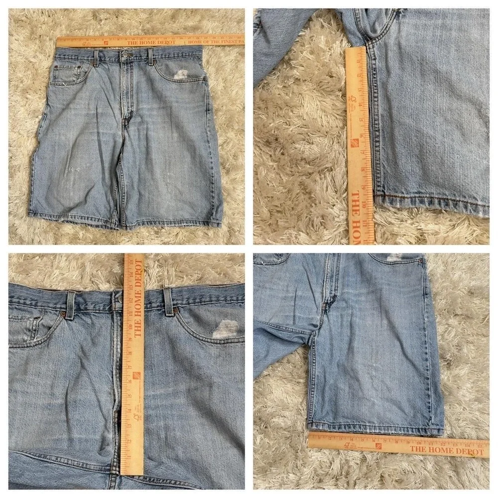 Vintage Levi's 550 Denim Jorts Light Wash Relaxed Fit Black Bat Wing Size 38W
